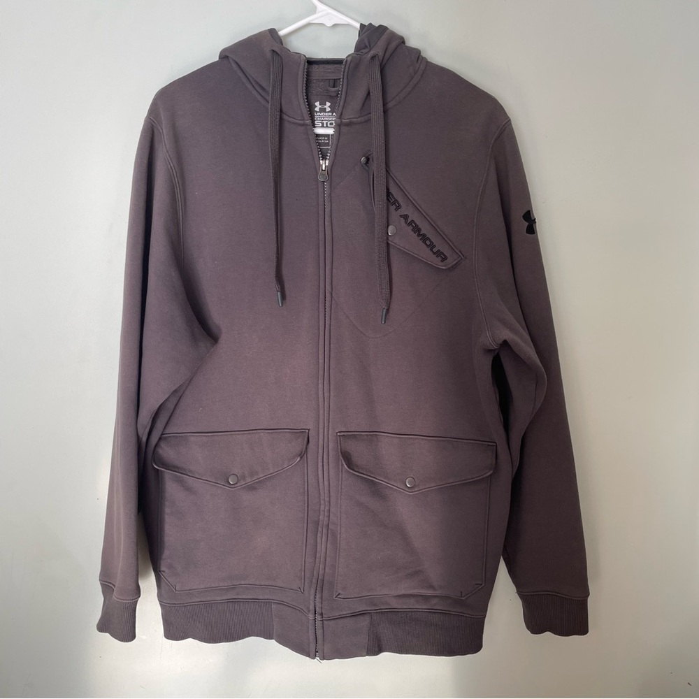 Under Armour Men's Dark Gray Hoodie Jacket 3 pocket with fave mask inside hood M